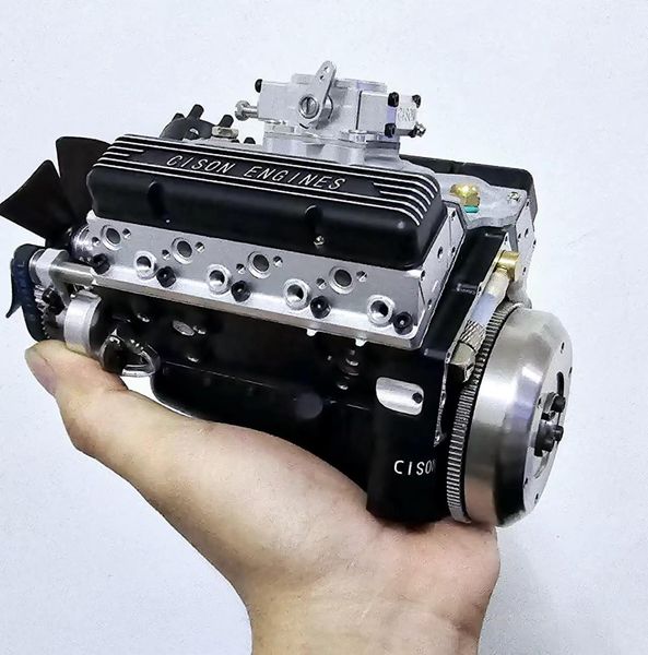 CISON 44CC V8 Gas Engine Model Kit - Build Your Own Functional 1/6 Scale Water-Cooled OHV 4-Stroke Engine DIY Engine Diyengmod Black