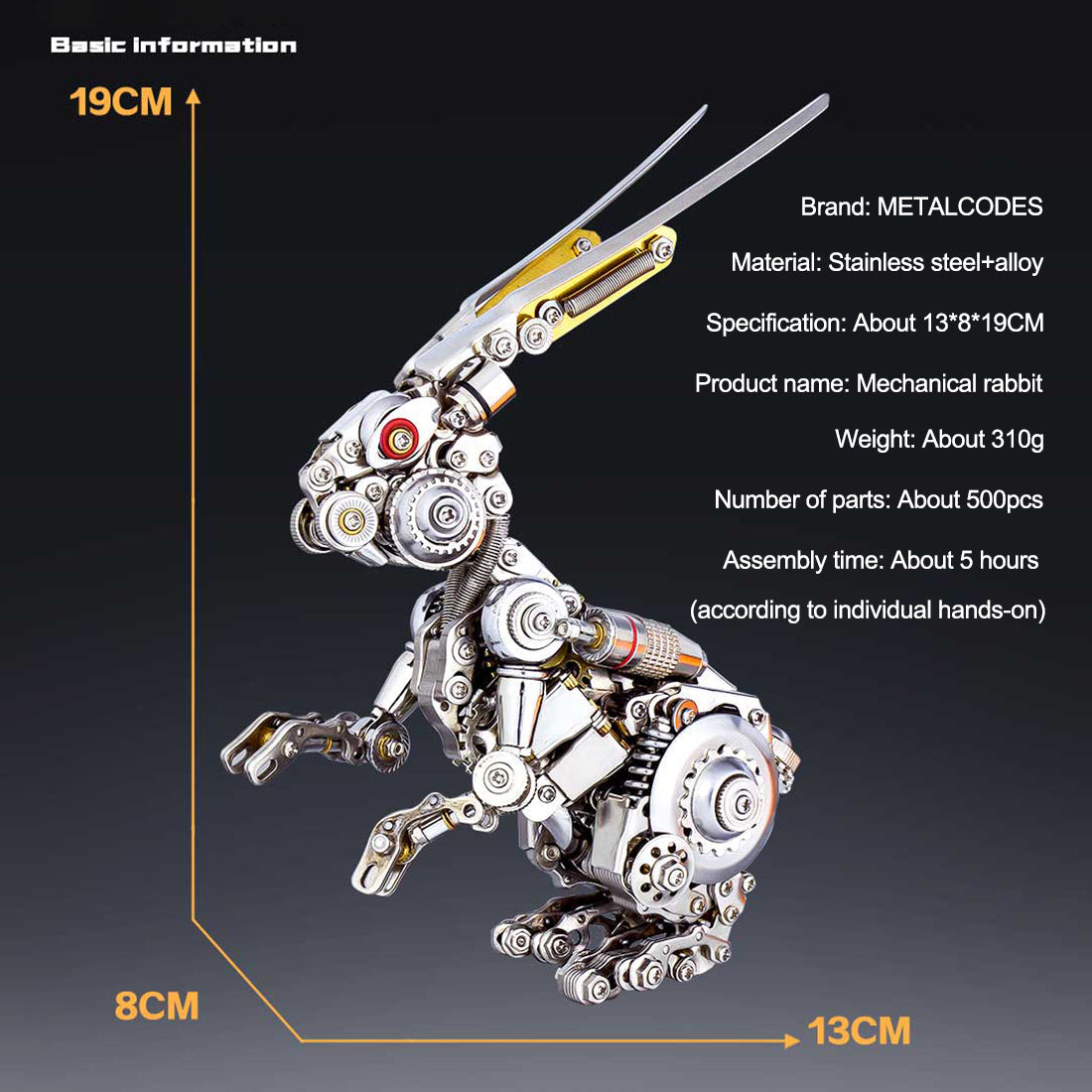 Punk-Inspired 3D Mechanical Rabbit Model Kit - 500-Piece DIY Metal Puzzle 3D Puzzle Model Kit Diyengmod