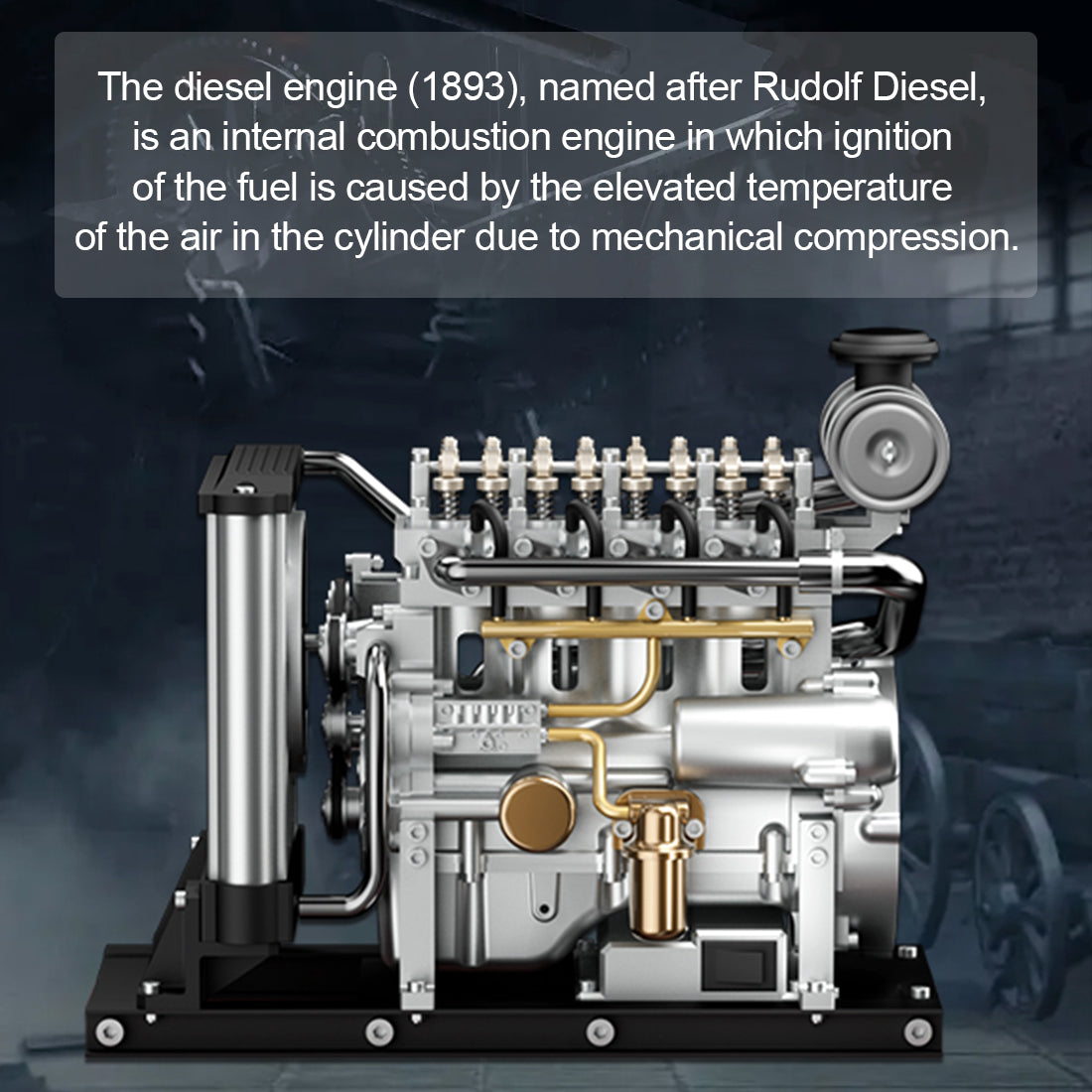 1:10 Scale L4 Diesel Engine Model Kit - Fully Functional Mini Diesel Engine with Cooling System - 300+ Metal Parts by TECHING Engine Models Diyengmod