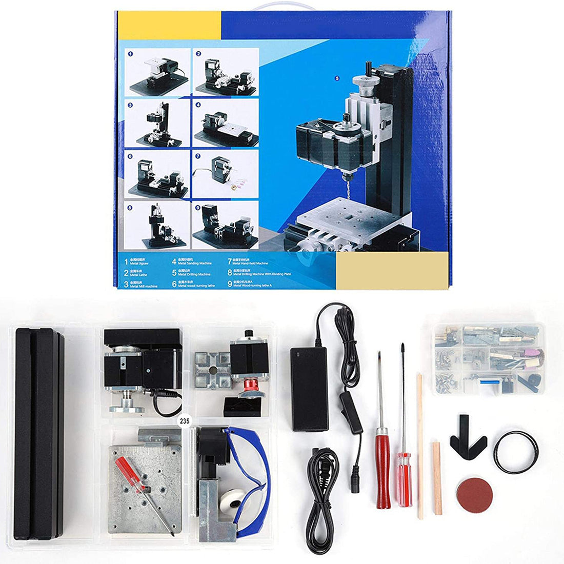 DIY Micro Machine Tool Multi-Function Assembly Kit (100+ Pieces) - Compact Wire Saw, Wood Lathe, Sand Mill, and Handheld Tool Model Set 3D Puzzle Model Kit Diyengmod