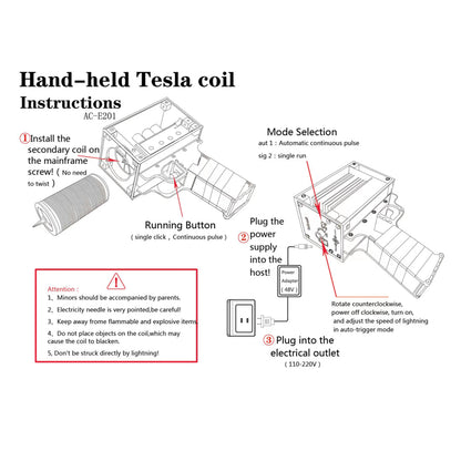 Handheld Tesla Coil with 10cm Arc - Educational Lightning Generator for Science Experiments - US Plug Engine Models Diyengmod