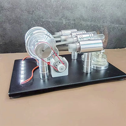 Inline Four-Cylinder Hot Air Stirling Engine Model - External Combustion Power Generator Steam Engine Diyengmod