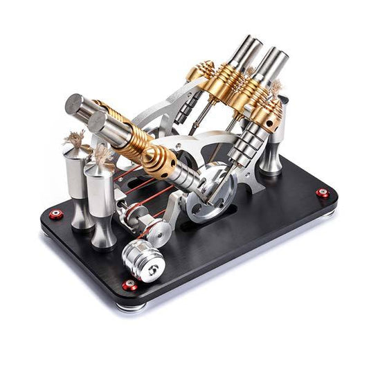4-Cylinder V4 Stirling Engine Electricity Generator Kit - Perfect for Science Enthusiasts and Gift Collectors Multi-Cylinder Stirling Engine Diyengmod Black
