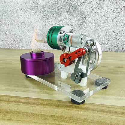 Colorful Mini Beta Hot Air Stirling Engine Model with Wooden Base Stirling Engine Diyengmod