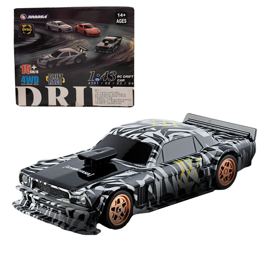 1/43 Scale 2.4G 4WD Electric Mini Drift Racing Car - DIYEngMod Ultimate Edition RC Car Diyengmod Gyroscope RTR Version Black and White