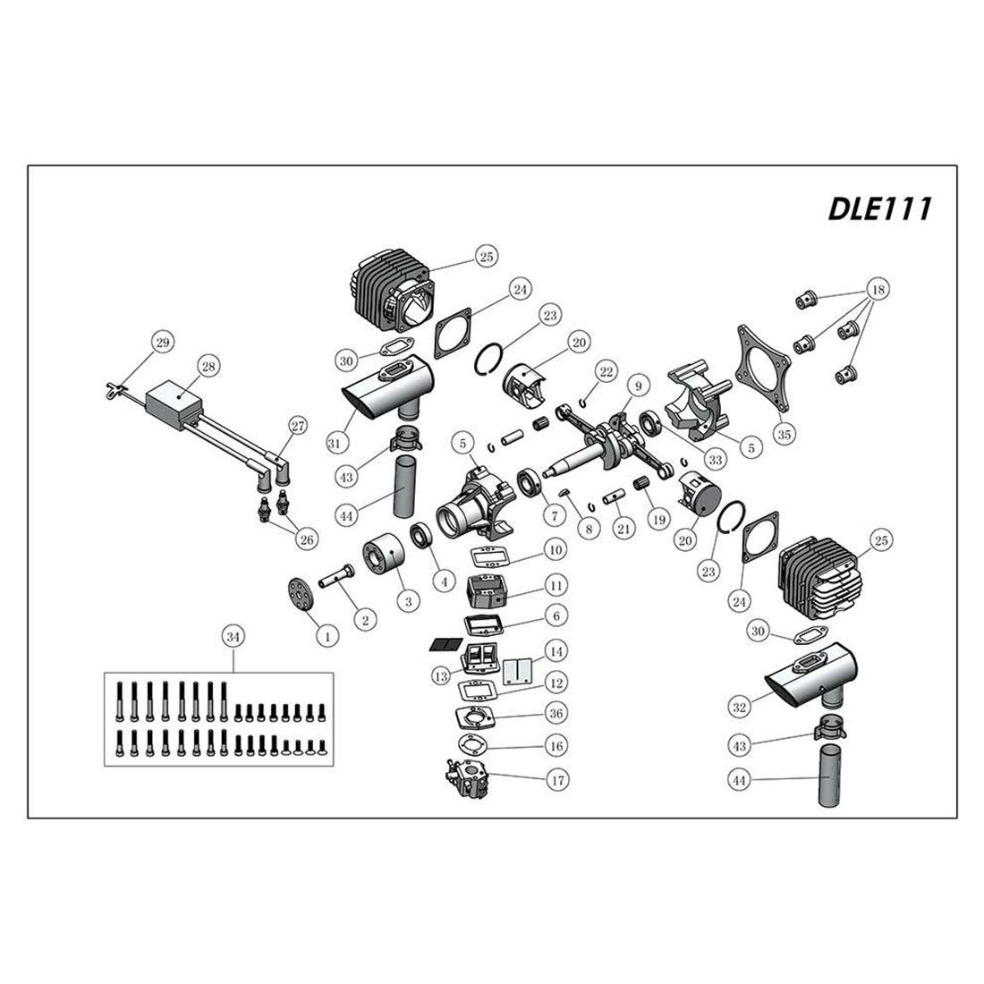 DLE111 111CC Dual-Cylinder Air-Cooled 2-Stroke Gasoline Engine for RC Aircraft RC Airplane Diyengmod