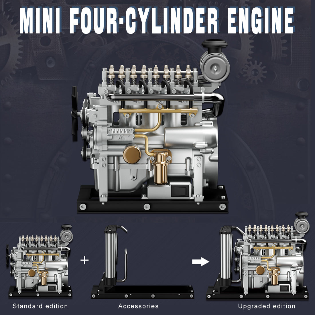 1:10 Scale L4 Diesel Engine Model Kit - Fully Functional Mini Diesel Engine with Cooling System - 300+ Metal Parts by TECHING Engine Models Diyengmod