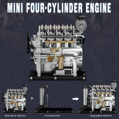 1:10 Scale L4 Diesel Engine Model Kit - Fully Functional Mini Diesel Engine with Cooling System - 300+ Metal Parts by TECHING Engine Models Diyengmod