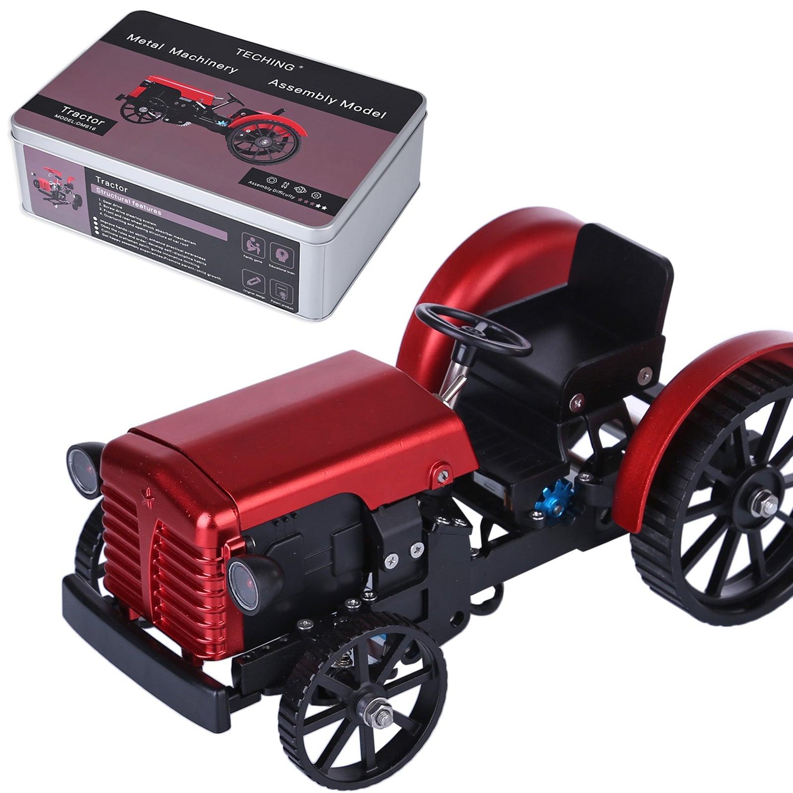 Red DIY RC Metal Tractor Assembly Kit - Educational Remote Control Model with APP Control RC Car Diyengmod