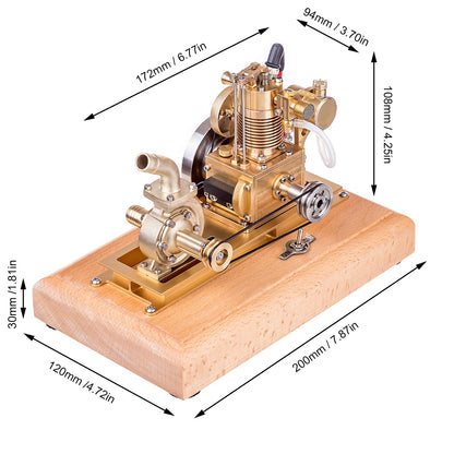 Miniature 1.6cc Vertical Air-Cooled Gasoline Engine Model with Vane Pump and Wooden Base Engine Models Diyengmod