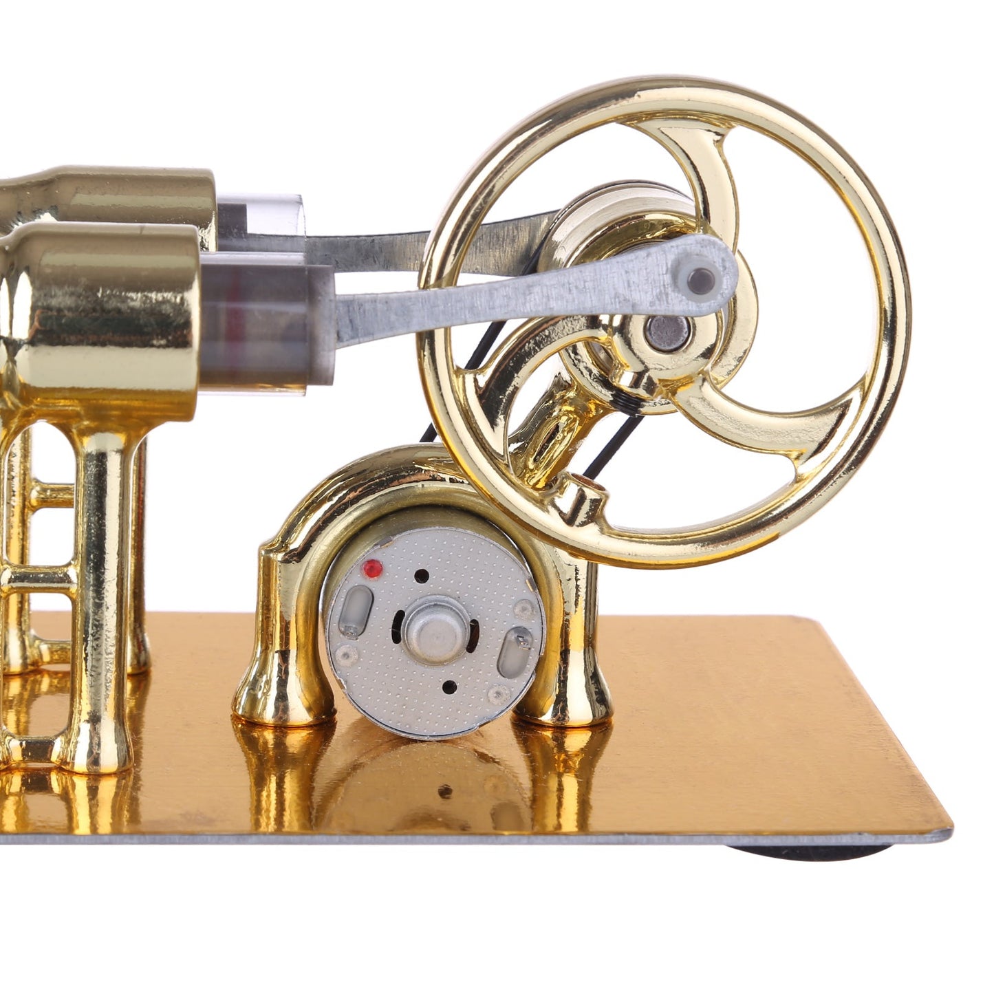 Golden γ-Type Single Cylinder Stirling Engine Generator with LED Bulb - Educational Science Experiment Model Single Cylinder Stirling Engine Diyengmod