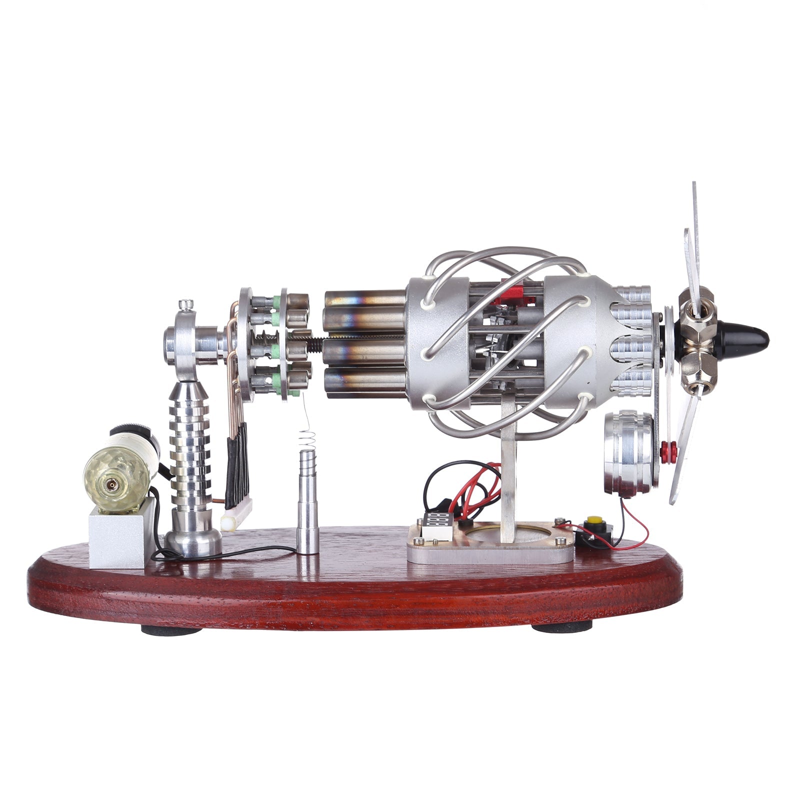 16-Cylinder Swash Plate Stirling Engine Generator with LED Display and Digital Voltage Meter - Educational STEM Model Multi-Cylinder Stirling Engine Diyengmod