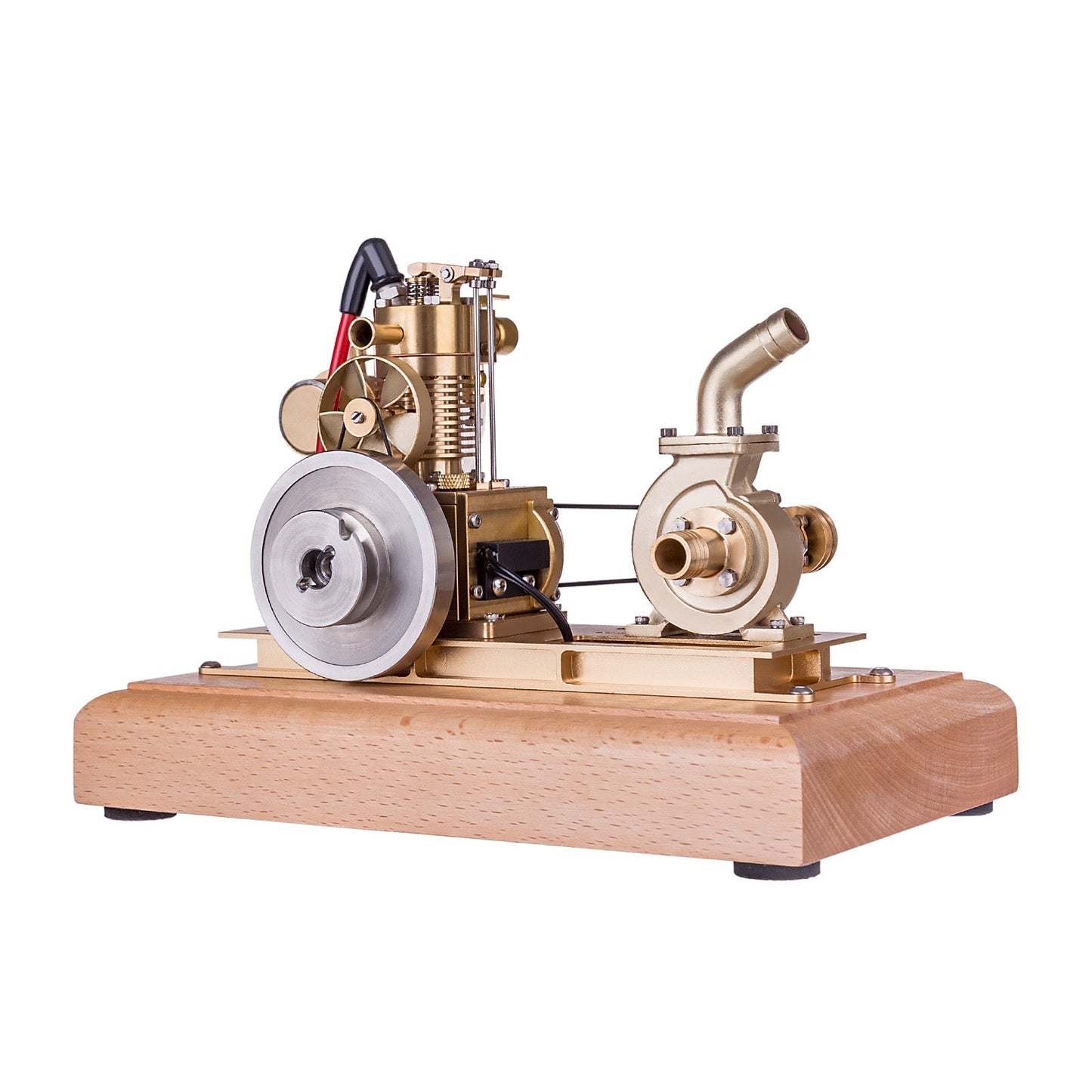 Miniature 1.6cc Vertical Air-Cooled Gasoline Engine Model with Vane Pump and Wooden Base Engine Models Diyengmod