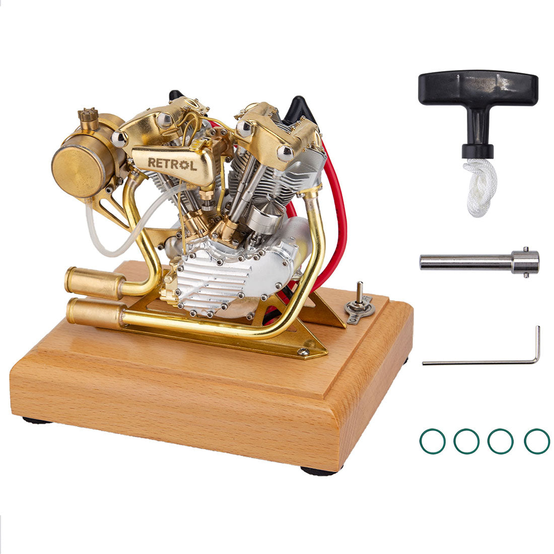 Mini V2 4.2CC OHV V-Twin Gasoline Engine Model - Retro Motorcycle Double-Cylinder Internal Combustion Engine Engine Models Diyengmod Silver