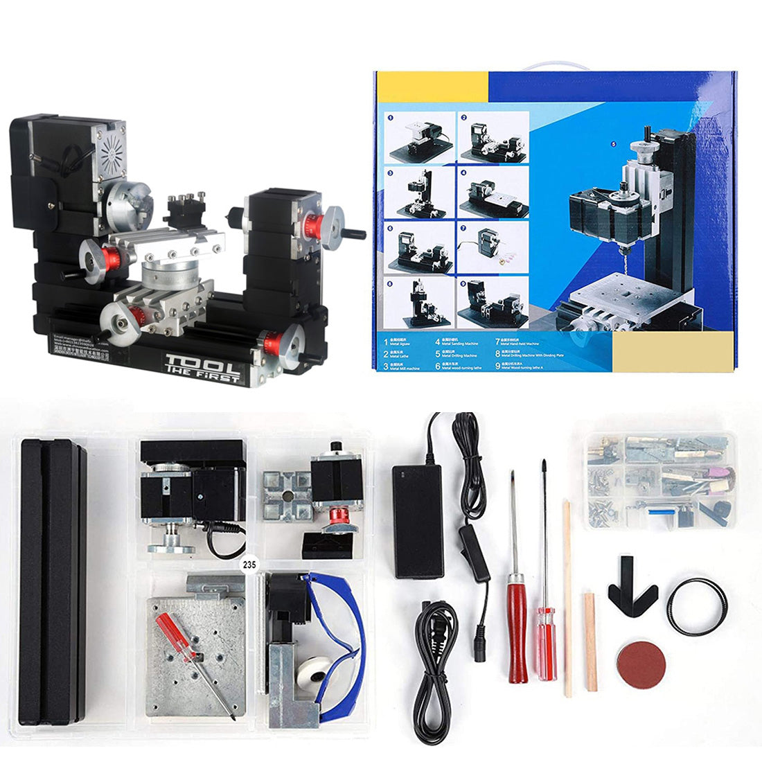 DIY Micro Machine Tool Multi-Function Assembly Kit (100+ Pieces) - Compact Wire Saw, Wood Lathe, Sand Mill, and Handheld Tool Model Set 3D Puzzle Model Kit Diyengmod