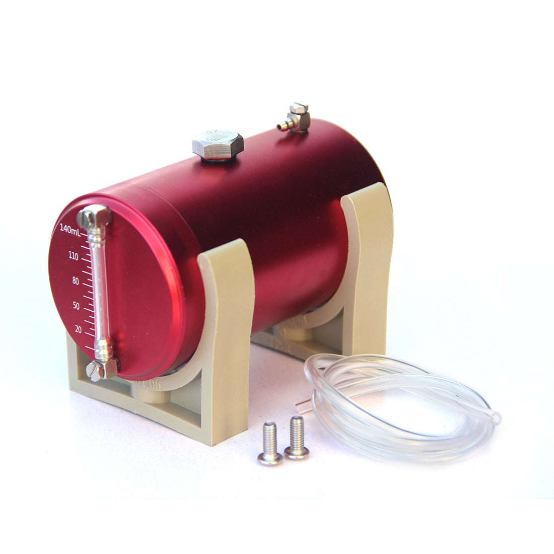 140ml Metal Fuel Tank with Oil Level Gauge and Dual 4mm Oil Pipes for RC Cars and Boats Engine Model Diyengmod Red