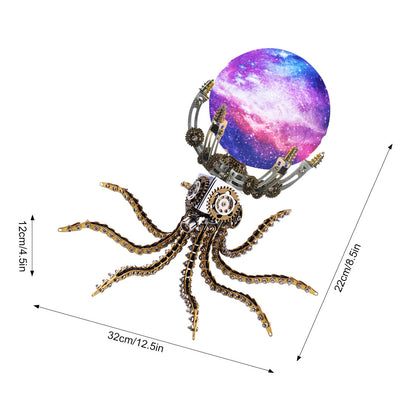 Steampunk Mechanical Octopus 3D Metal Puzzle Lamp with 16 Colors and Remote Control - 1060PCS DIY Home Decor Gift 3D Puzzle Model Kit Diyengmod