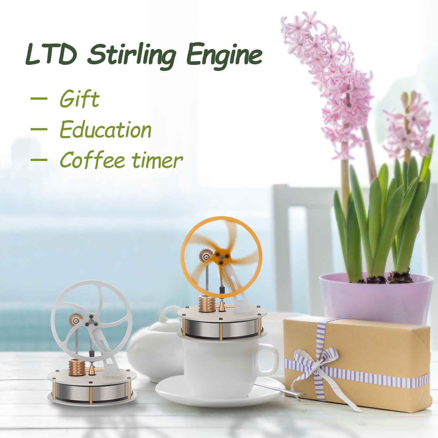 ENJOMOR Low-Temperature Stirling Engine Model - Metal Coffee Engine with Gear Transmission for DIY Projects Steam Engine Diyengmod