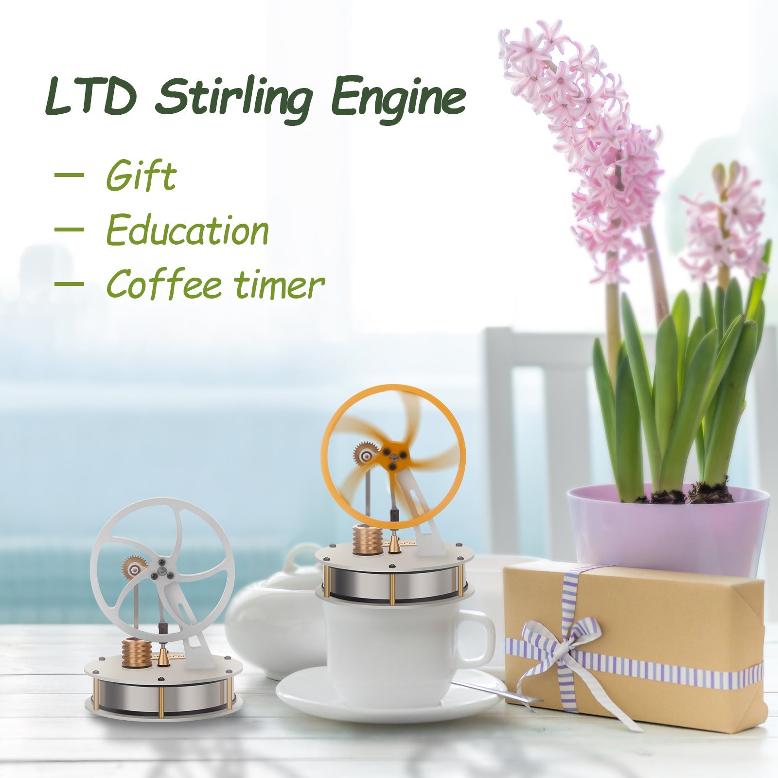 ENJOMOR Low-Temperature Stirling Engine Model - Metal Coffee Engine with Gear Transmission for DIY Projects Steam Engine Diyengmod