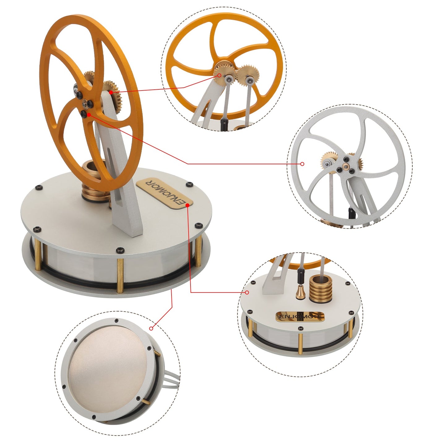 ENJOMOR Low-Temperature Stirling Engine Model - Metal Coffee Engine with Gear Transmission for DIY Projects Steam Engine Diyengmod