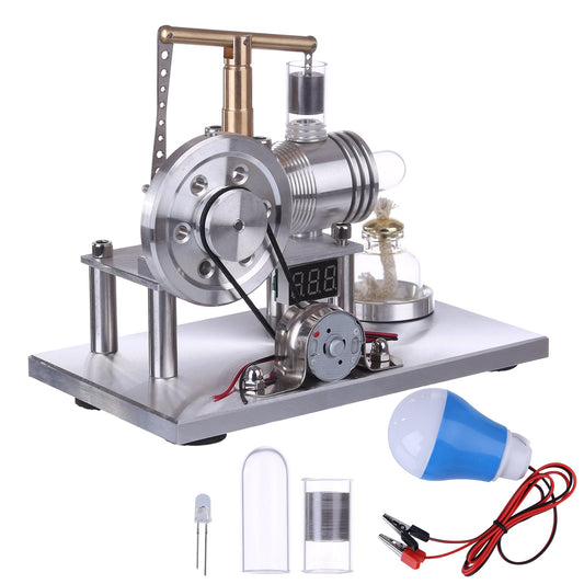 Educational Balance-Type Hot Air Stirling Engine Generator Kit with Digital Voltage Display and LED Light - STEM Learning Toy Stirling Engine Diyengmod