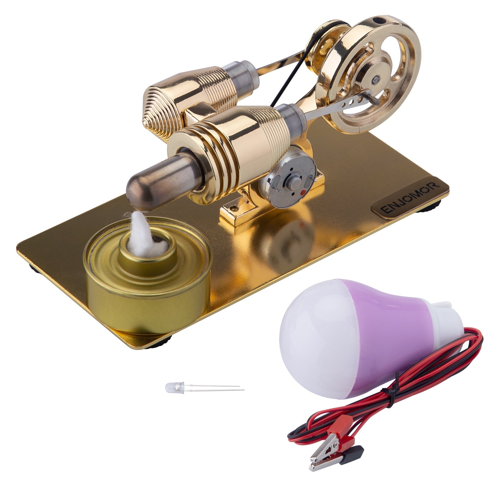 Single Cylinder Stirling Engine Model with Electric Generator - DIY EngMod Kit Stirling Engine with LED Diyengmod