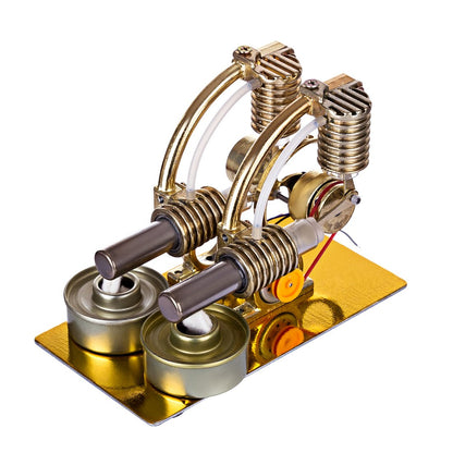 L-Shape Dual Cylinder Stirling Engine with Large Bulb and Alcohol Burner Multi-Cylinder Stirling Engine Diyengmod