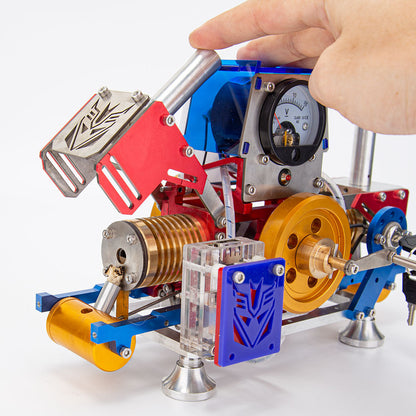 Double-Cylinder Flame-Licker Stirling Engine Power Generator Kit with Suction Mechanism Engine Model Diyengmod