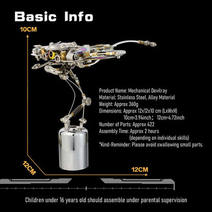 Steampunk Mechanical Devilray 3D Metal Assembly Kit with Illuminated Eyes and Clear Wings 3D Puzzle Model Kit Diyengmod