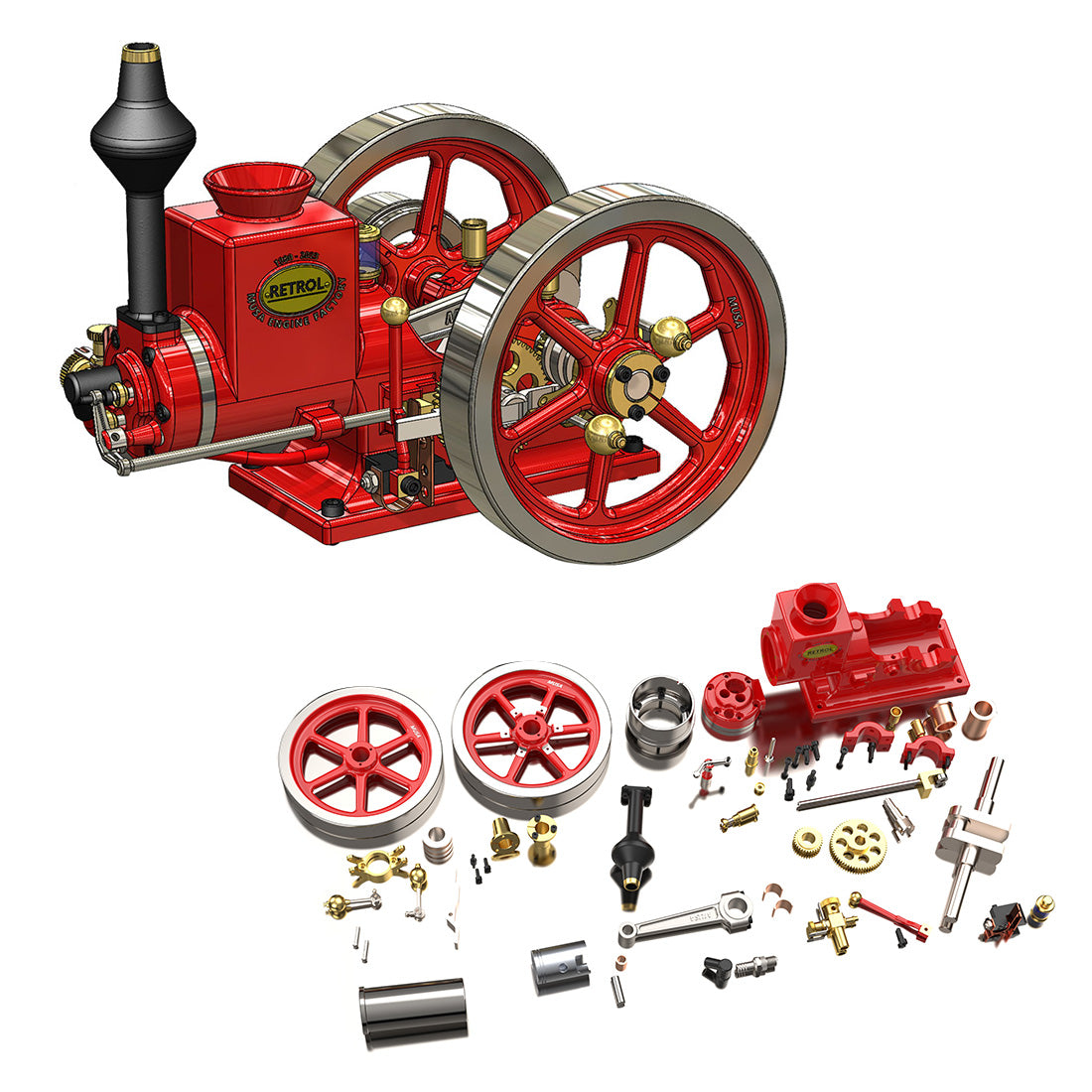 RETROL HM-01 7cc Vintage Hit and Miss Engine 4-Stroke Horizontal IC Engine Model with Exceptional Craftsmanship Engine Model Diyengmod KIT