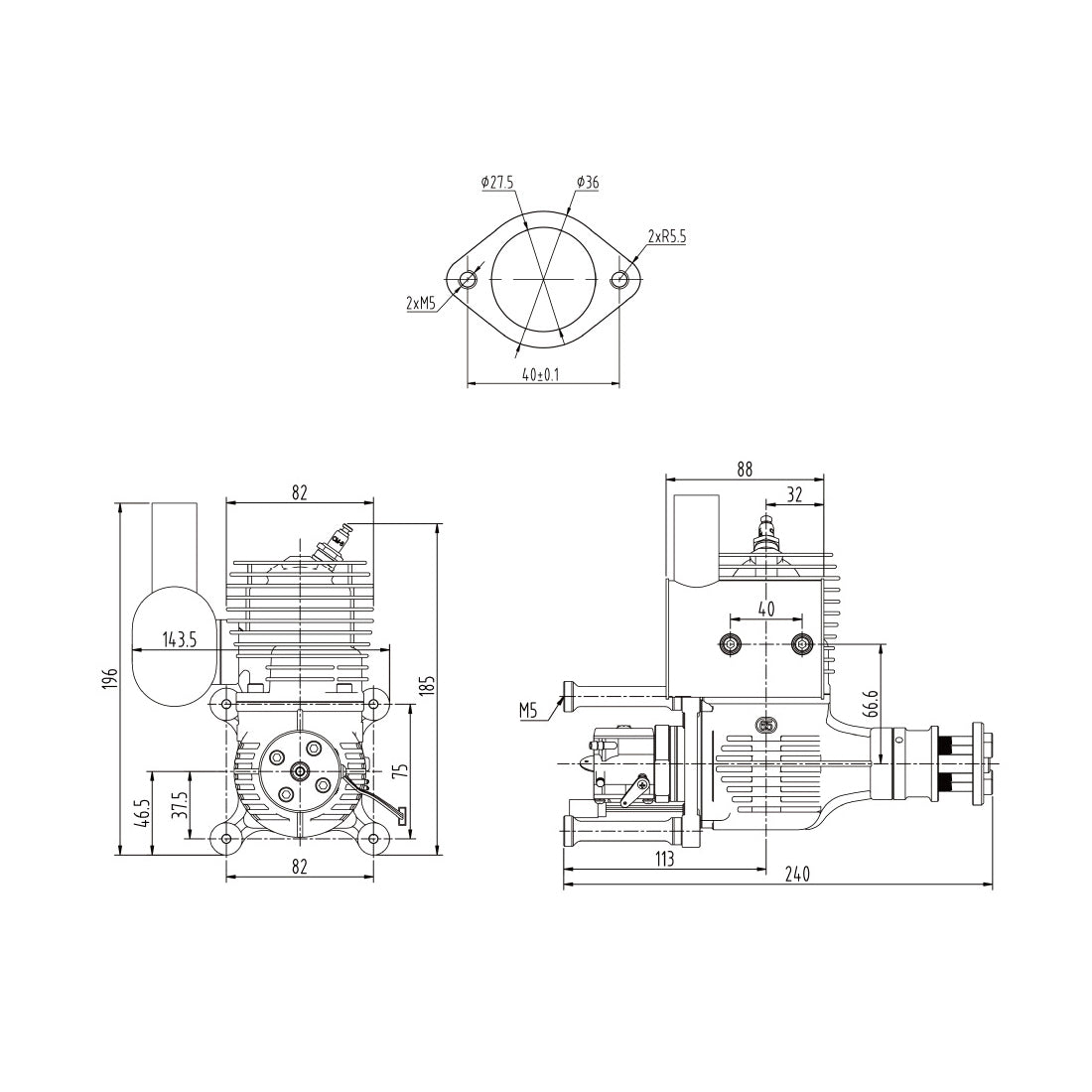 NGH GT65 65cc High-Performance Single-Cylinder Two-Stroke Gas Engine for RC Aircraft and Drones Engine Models Diyengmod