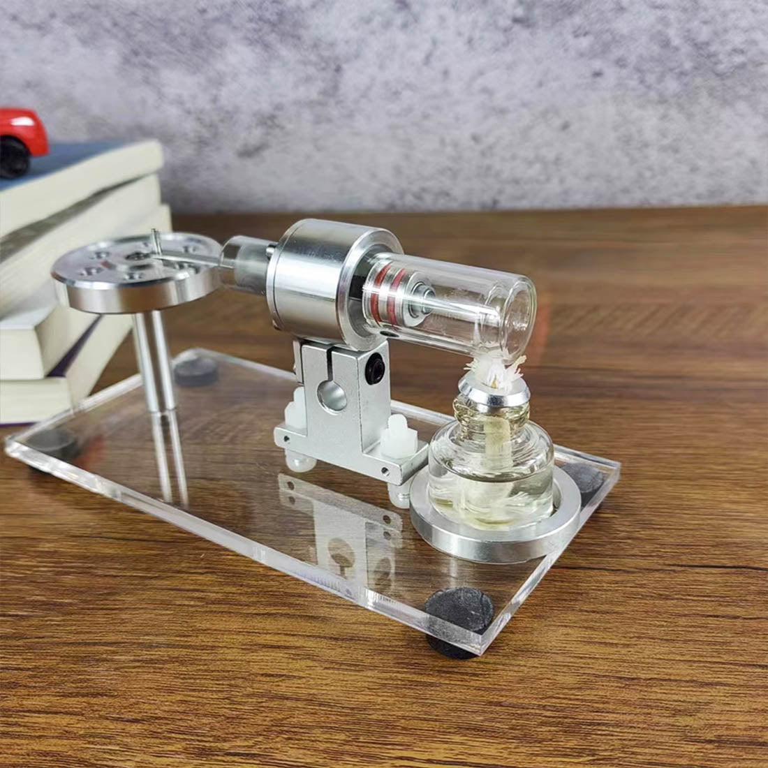 STL-HS Beta Hot Air Stirling Engine Model with Horizontal Flywheel and Wooden Base Stirling Engine Diyengmod