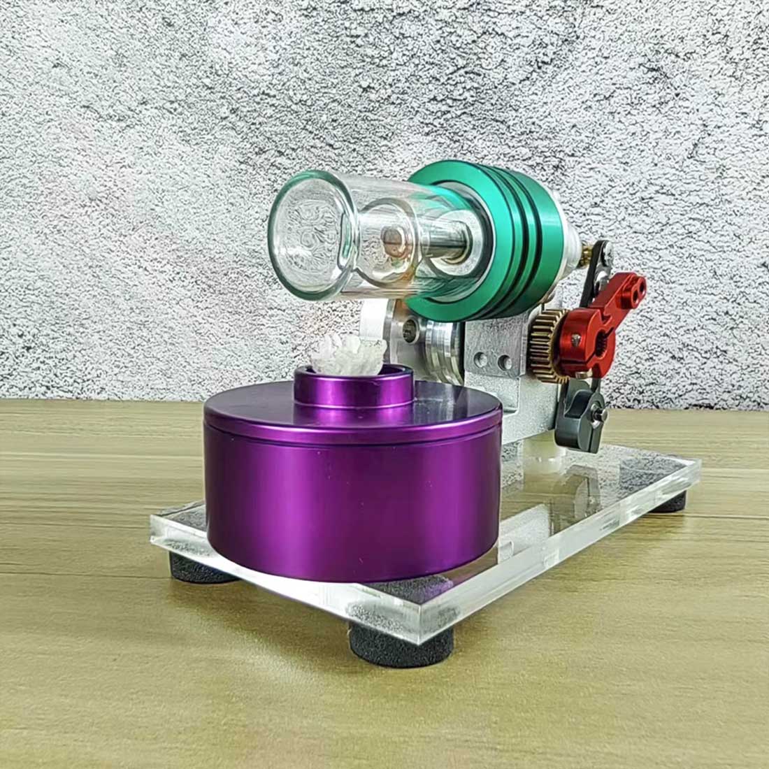 Colorful Mini Beta Hot Air Stirling Engine Model with Wooden Base Stirling Engine Diyengmod