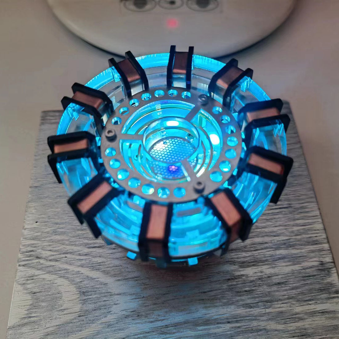 Blue Light Magnetic Levitation Reactor with Wooden Base - Creative Sci-Tech Model Engine Models Diyengmod