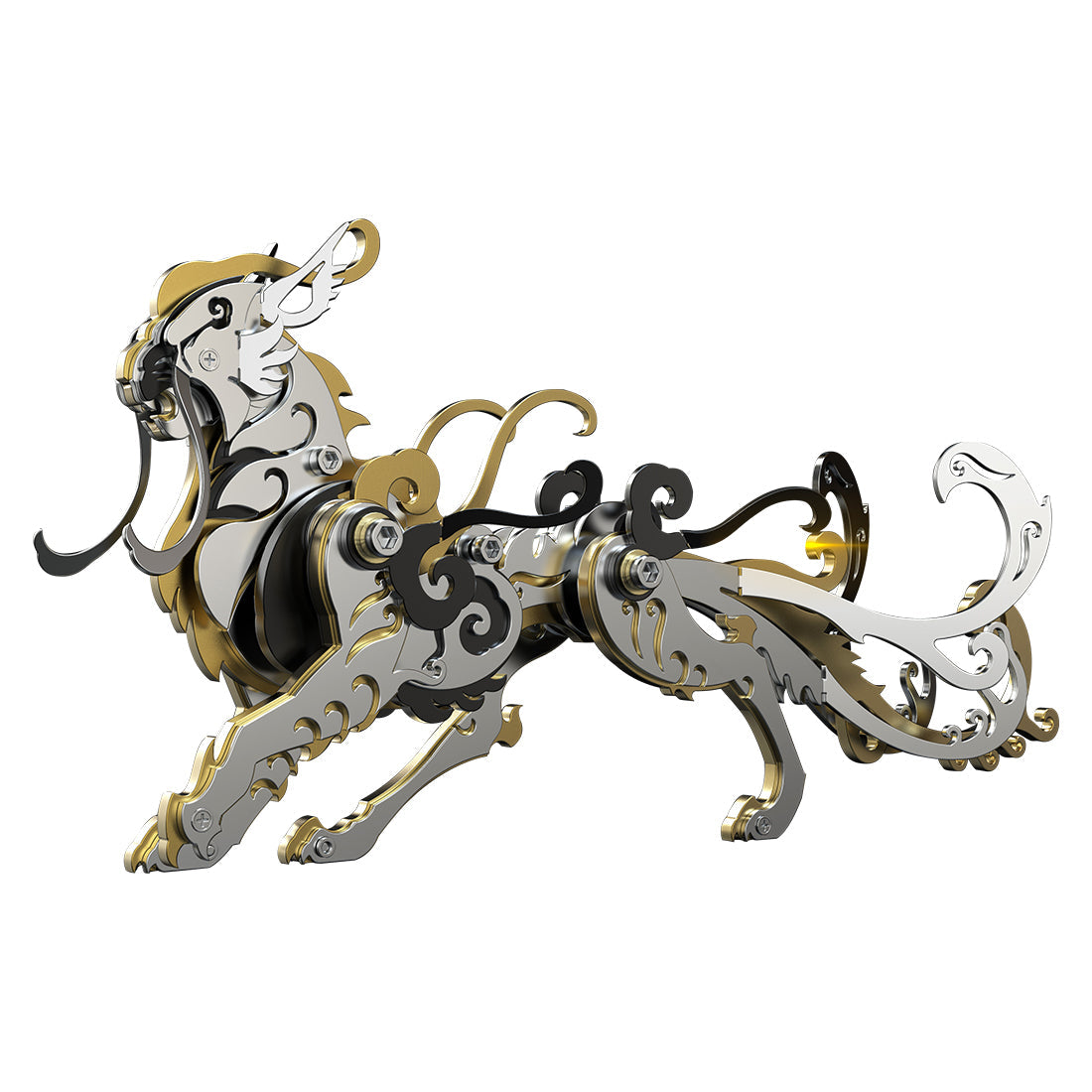 Metal Tiger 3D Puzzle DIY Model Kit - Ancient Chinese Beast Mechanical Assembly Craft in Black and Gold 3D Puzzle Model Kit Diyengmod Lu'wu Tiger Black Golden