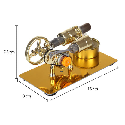 Golden Hot Air Stirling Engine Model with LED Lighting - External Combustion Science Toy Stirling Engine Diyengmod