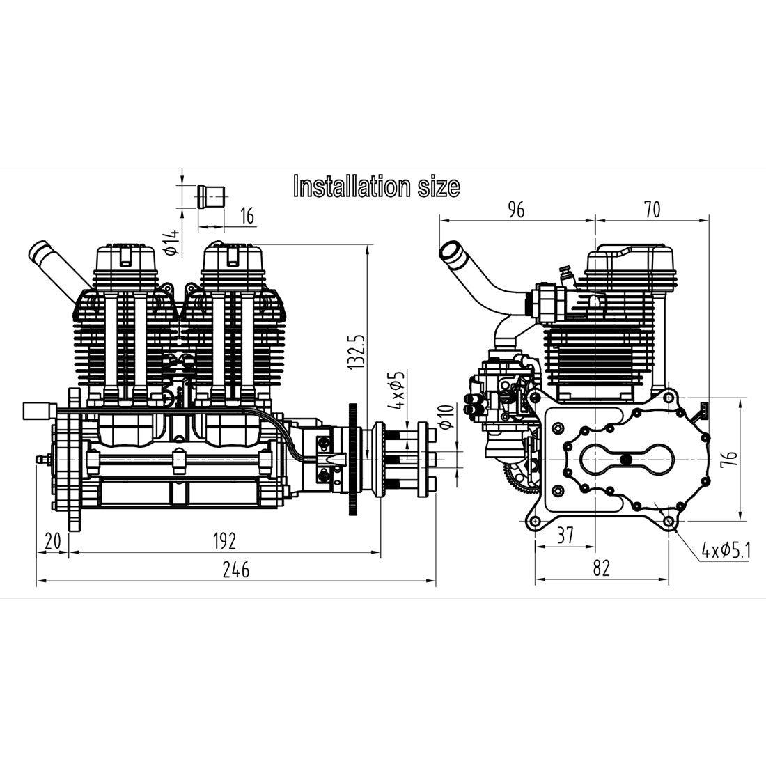 60cc NGH GF60i2-E Inline Twin-Cylinder Four-Stroke Gasoline Engine with Electric Starter for RC Airplanes Engine Model Diyengmod