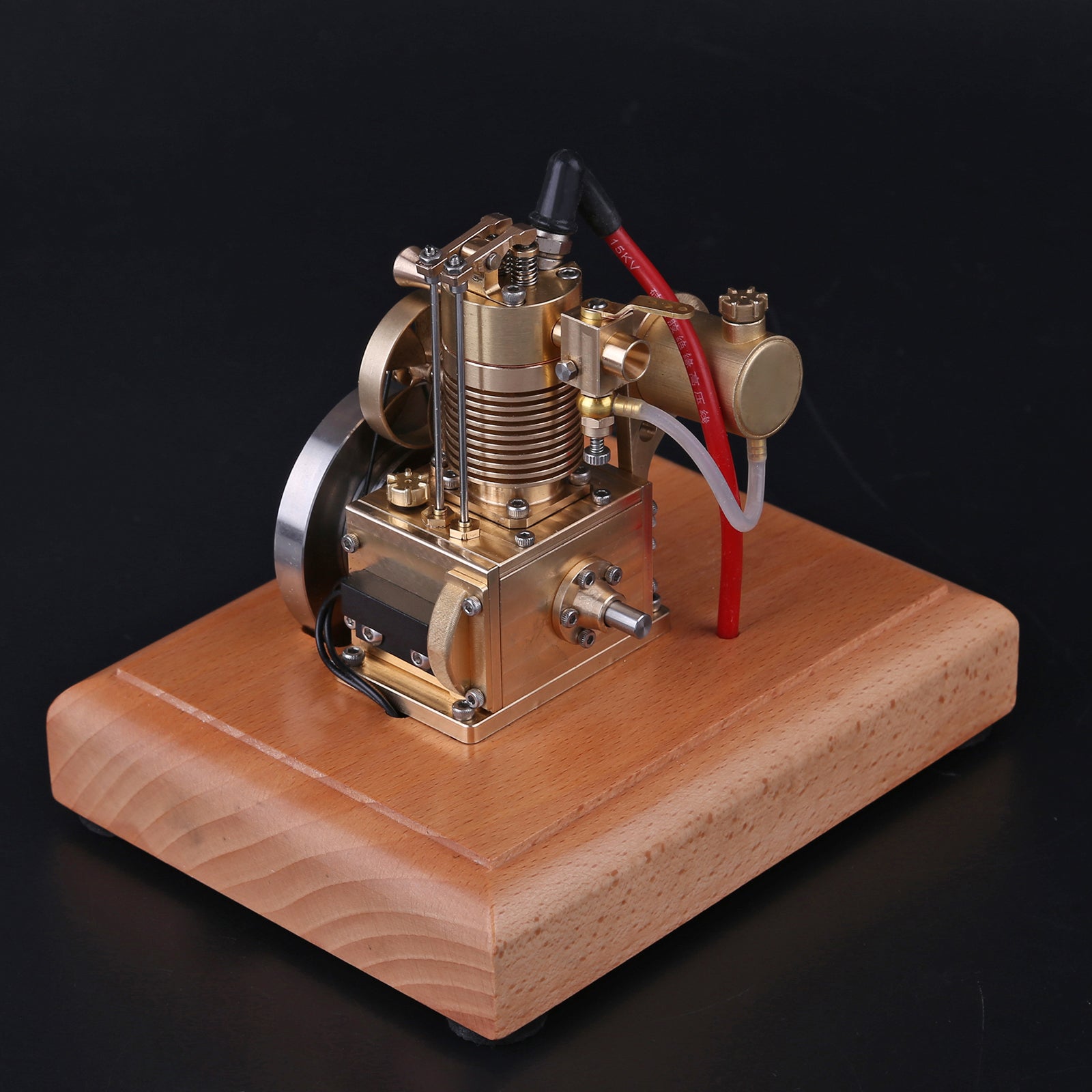 Mini 4-Stroke Gasoline Engine Model with Wooden Base - M16 1.6cc Vertical Air-cooled Single-cylinder Engine Models Diyengmod