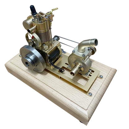 Miniature 1.6cc Vertical Air-Cooled Gasoline Engine Model with Vane Pump and Wooden Base Engine Models Diyengmod