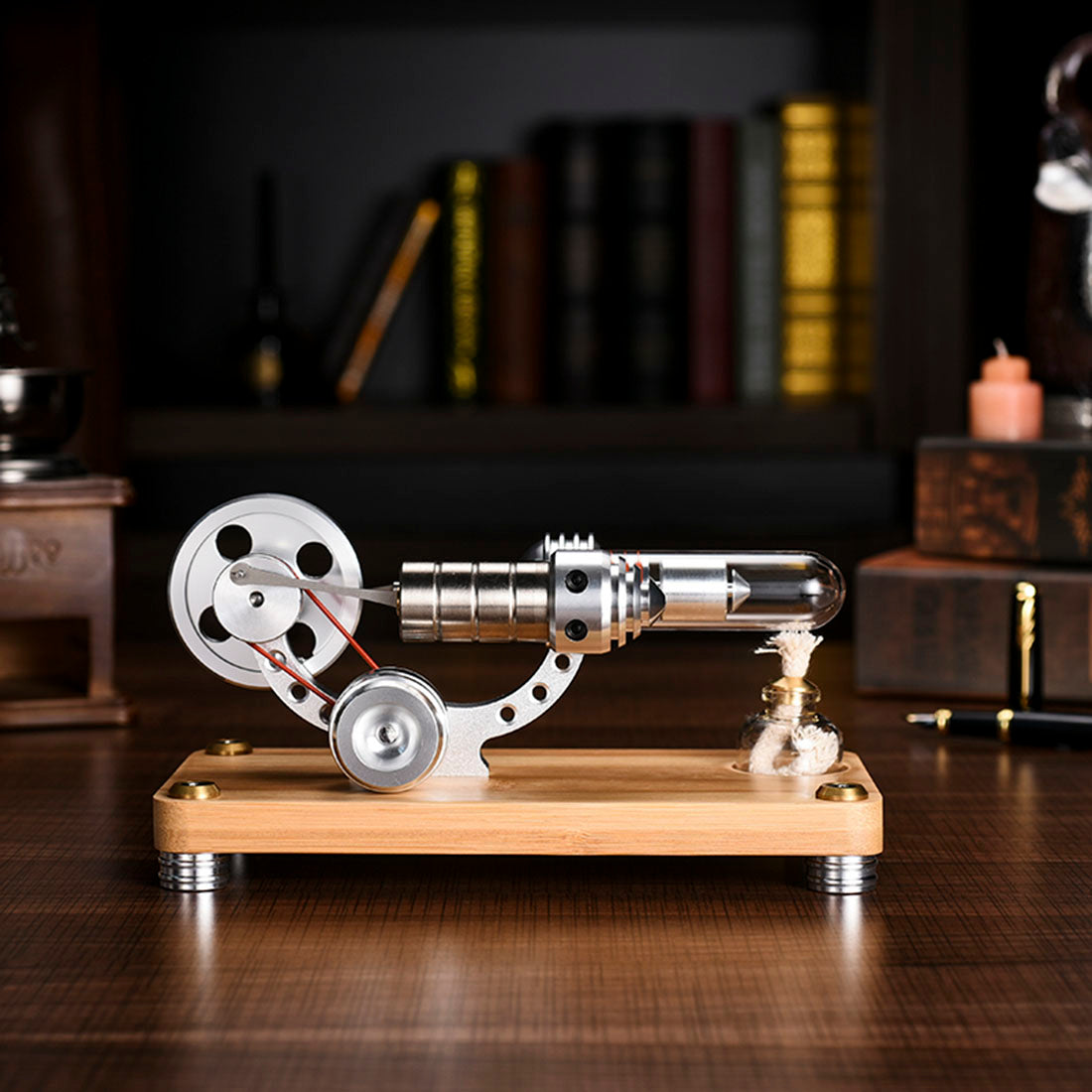 Single Cylinder Stirling Engine Model with LED Illumination - γ-Shape Science Experiment Kit Stirling Engine Diyengmod