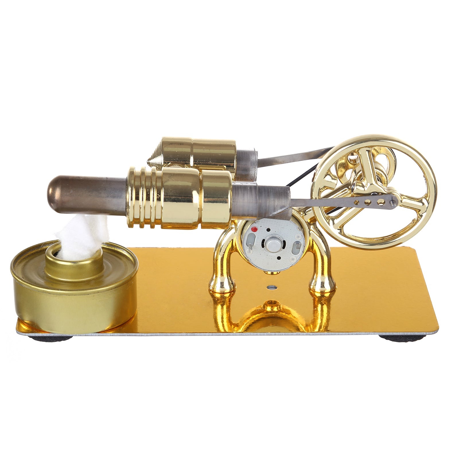 Golden Hot Air Stirling Engine Model with LED Lighting - External Combustion Science Toy Stirling Engine Diyengmod