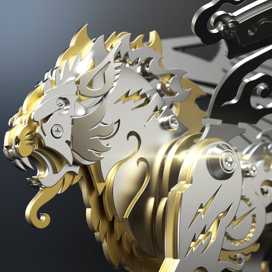 Metal Tiger 3D Puzzle DIY Model Kit - Ancient Chinese Beast Mechanical Assembly Craft in Black and Gold 3D Puzzle Model Kit Diyengmod