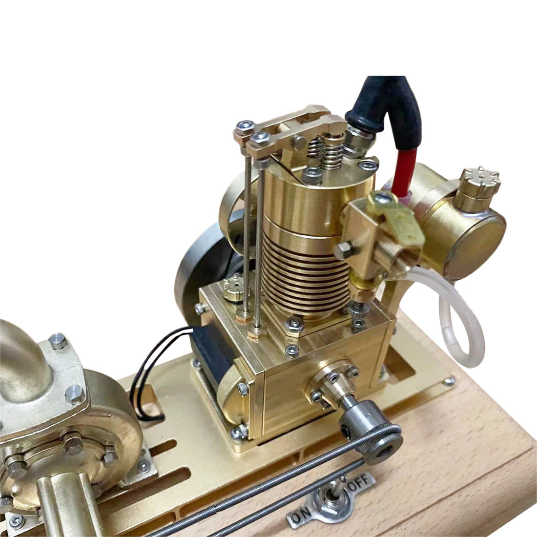 Miniature 1.6cc Vertical Air-Cooled Gasoline Engine Model with Vane Pump and Wooden Base Engine Models Diyengmod