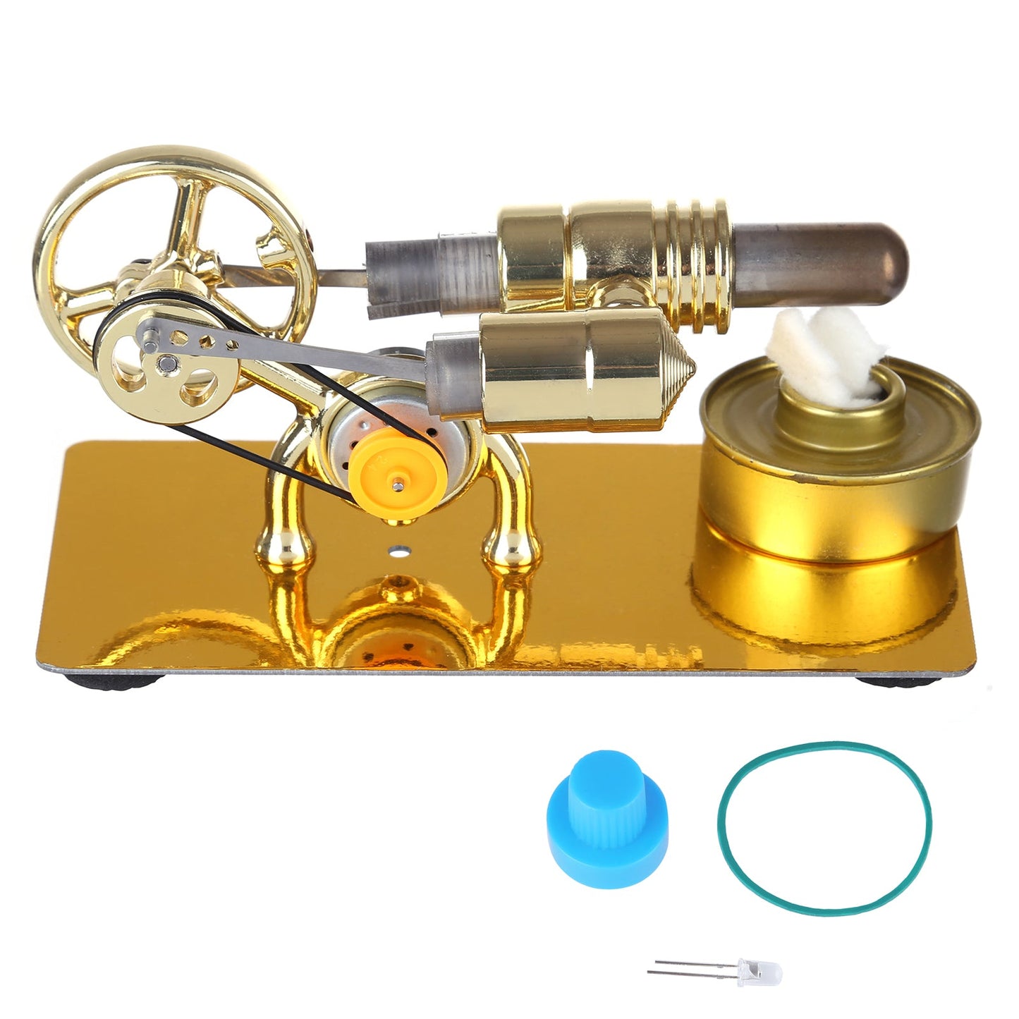 Golden Hot Air Stirling Engine Model with LED Lighting - External Combustion Science Toy Stirling Engine Diyengmod