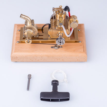 Miniature 1.6cc Vertical Air-Cooled Gasoline Engine Model with Vane Pump and Wooden Base Engine Models Diyengmod