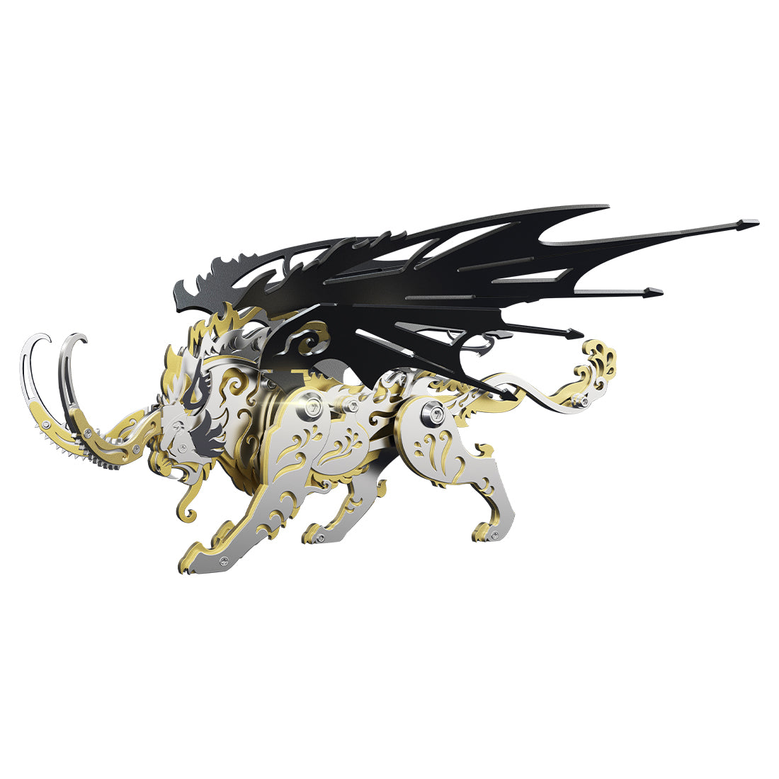 Metal Tiger 3D Puzzle DIY Model Kit - Ancient Chinese Beast Mechanical Assembly Craft in Black and Gold 3D Puzzle Model Kit Diyengmod Qiong Qi Tiger Black Golden