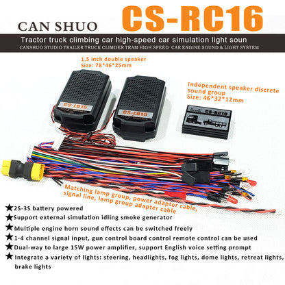 CS-RC16 Sound and Light Simulation System for RC Vehicles - Multi-Sound Effects and 7 Light Modes for Trucks and Cars Accessories Diyengmod