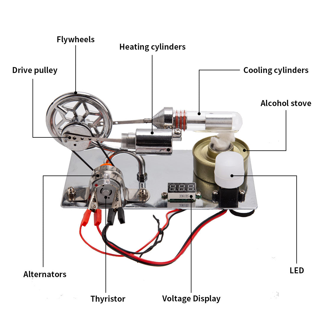 ENJOMOR γ-Type Stirling Engine Educational Model Kit - DIY Mechanical Science Generator Stirling Engine Diyengmod