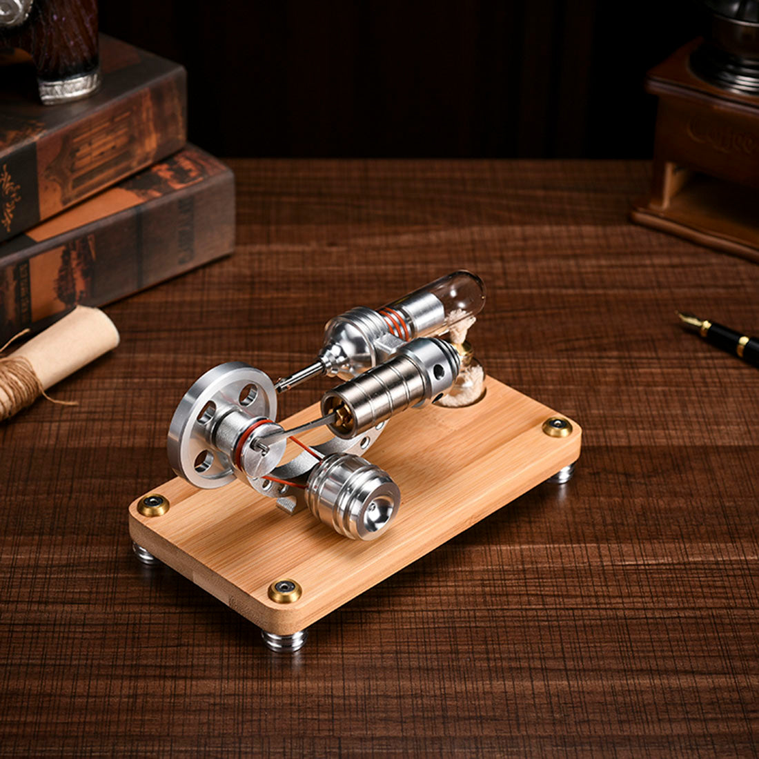 Single Cylinder Stirling Engine Model with LED Illumination - γ-Shape Science Experiment Kit Stirling Engine Diyengmod