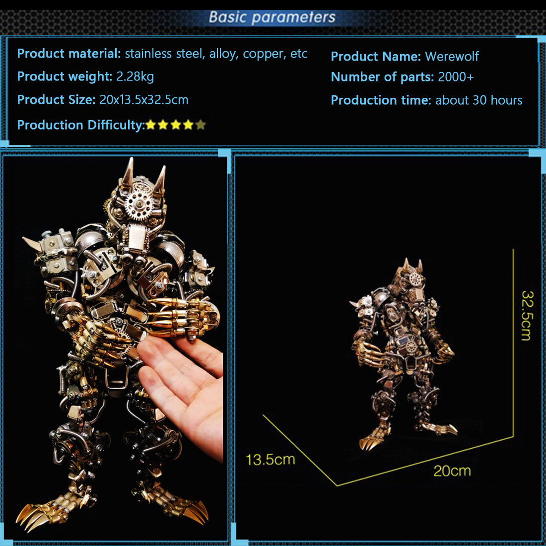 Hyperrealistic 3D Metal Werewolf Assembly Kit - 2000+ Piece DIY Model Set 3D Puzzle Model Kit Diyengmod